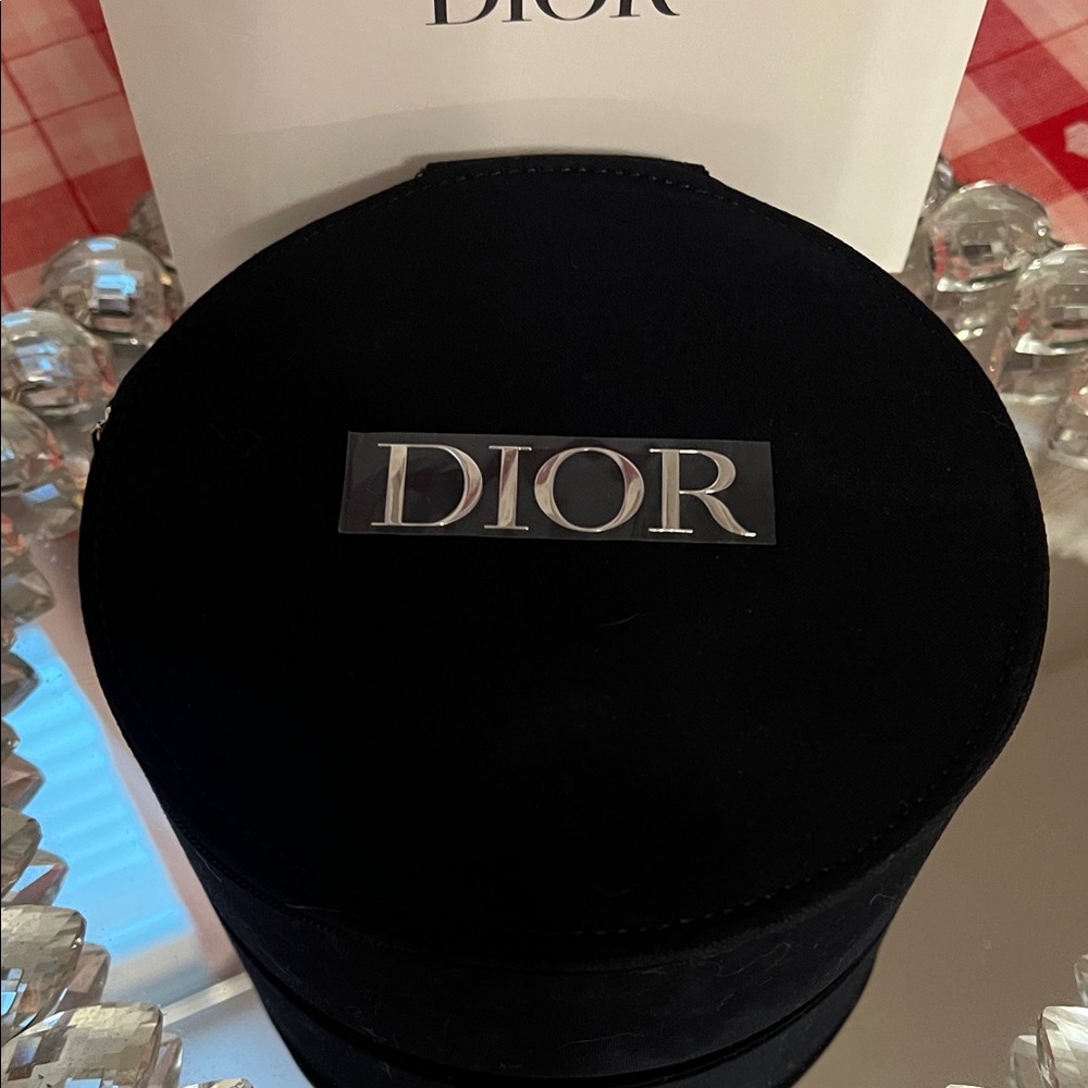 Dior Black Velvet Round Accessory Case with Silver Logo - Picture 2 of 7